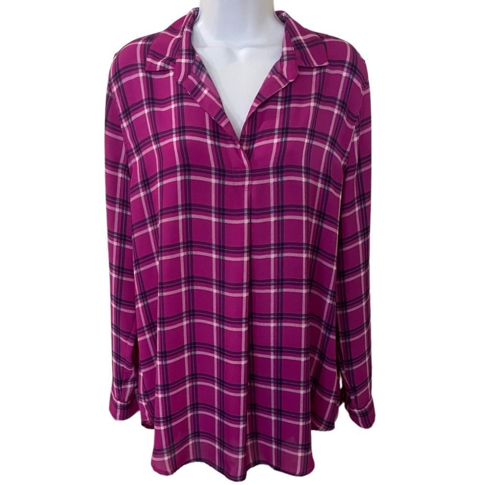 Banana Republic Boyfriend Fit Purple Plaid Blouse